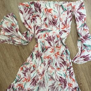 Floral Off Shoulder Front Slit Dress
